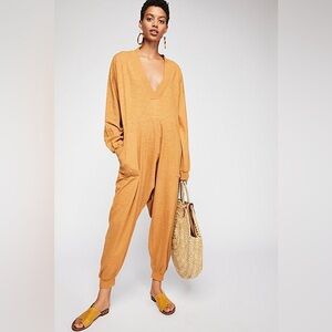Free People Intimately Womens Just Because Jumpsuit Army Peach Tan Size XS